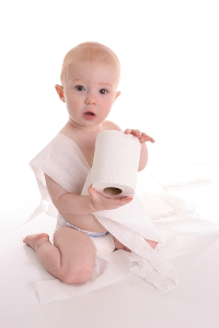 baby with toilet paper
